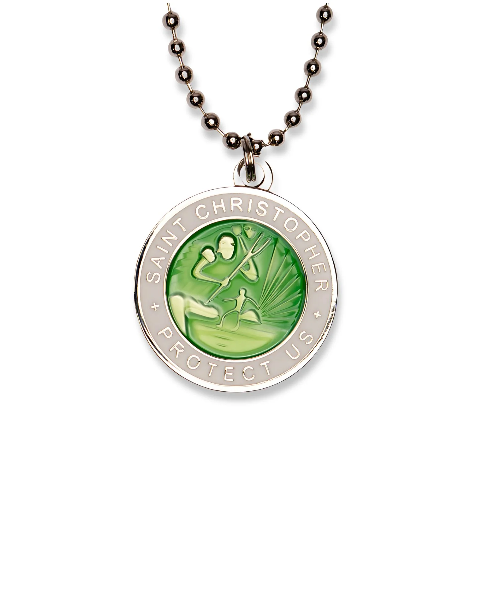 St. Christopher Necklace - Green/ White - Image 3