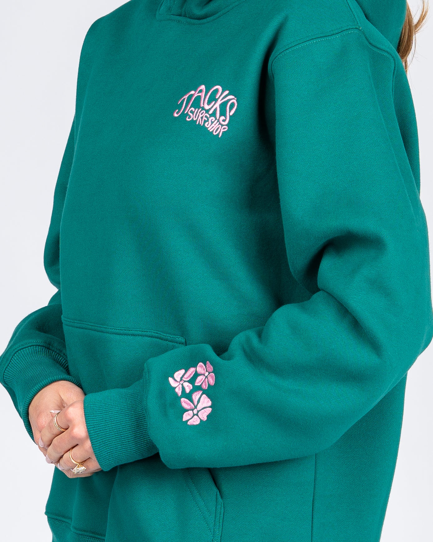 Paradise Embroidered Pullover Hoodie - Green - Image 4