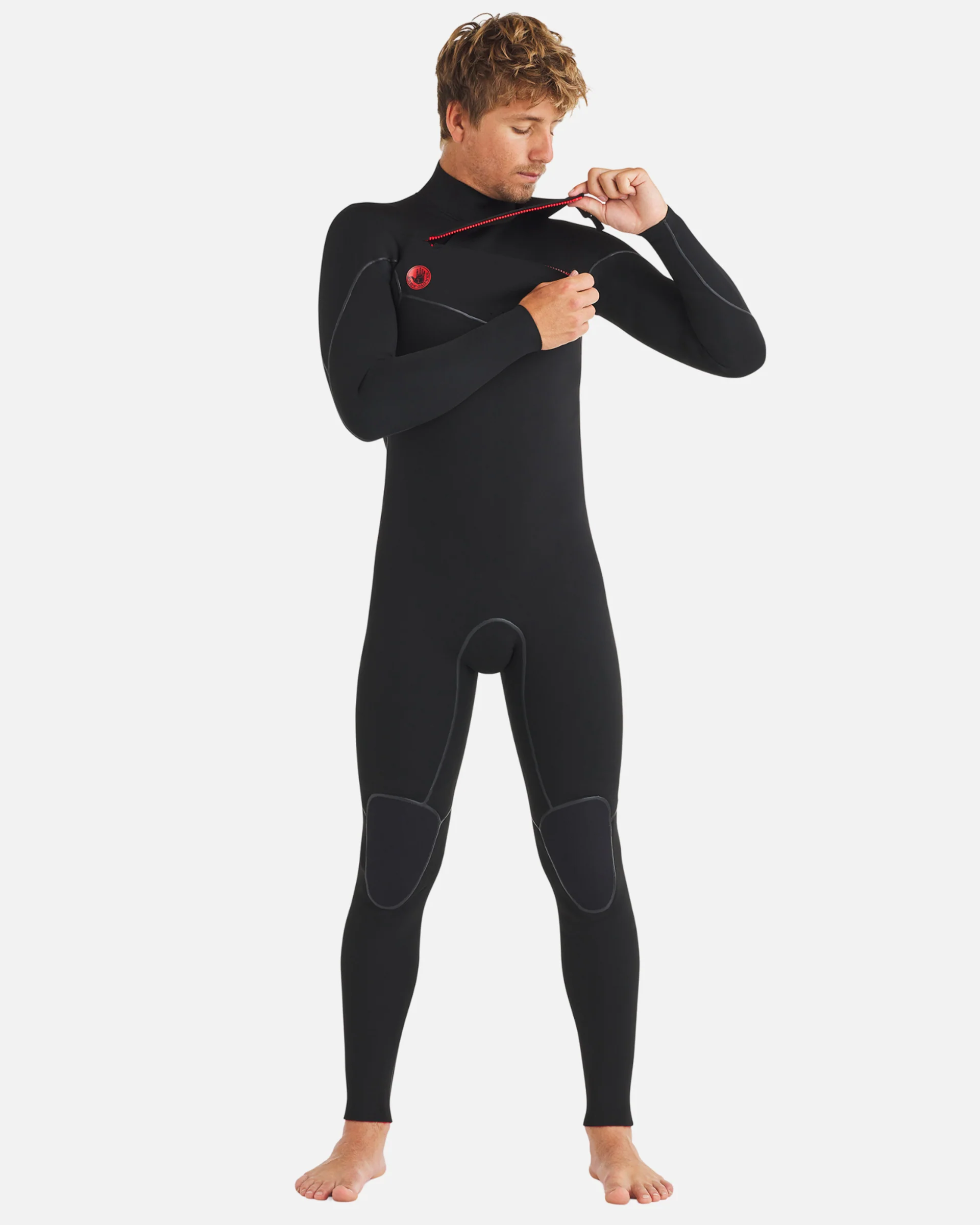 3/2mm Red Cell Chest-Zip Fullsuit - Black - Image 3