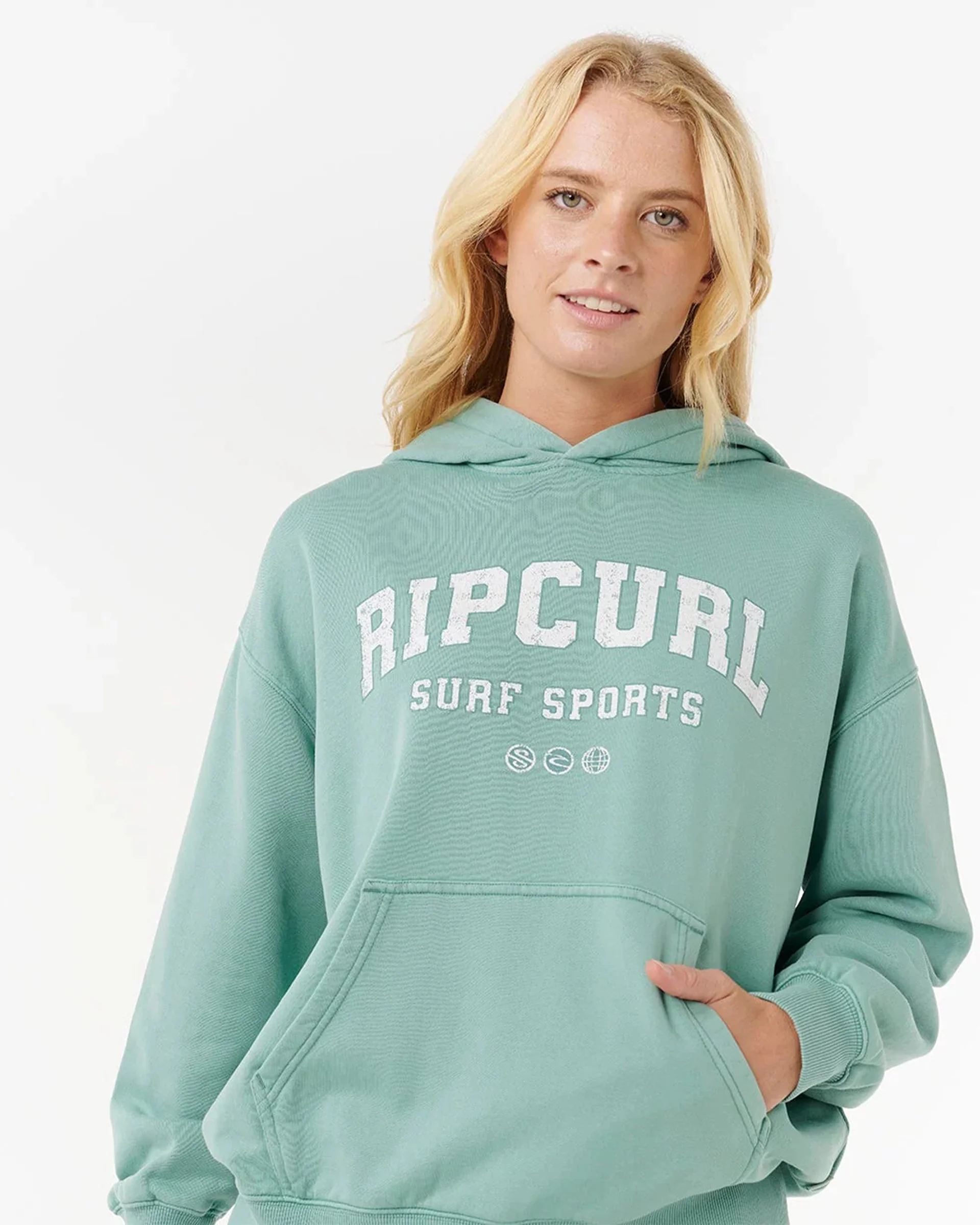 Women's Varsity Sports Pullover Hoodie - Blue Green - Image 5